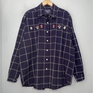 Company One Button Up Shirt Plus Size 2X Embroidered Country Birdhouse